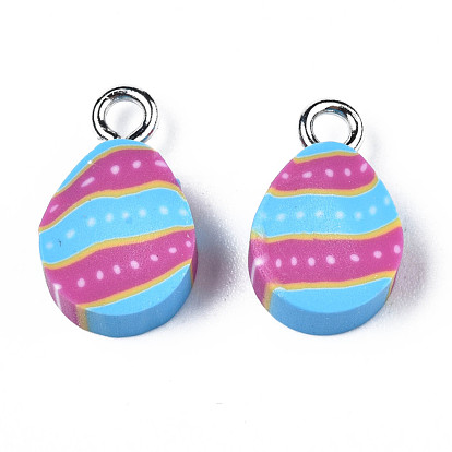 Handmade Polymer Clay Charms, with Platinum Tone Iron Loop, Easter Egg