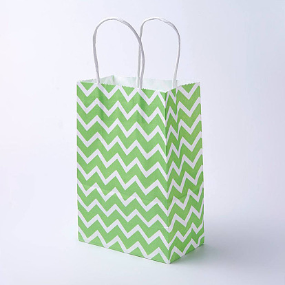 Sacs en papier kraft, avec poignées, sacs-cadeaux, sacs à provisions, rectangle, motif de vague