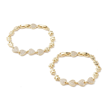 Bracelets à maillons en forme de cœur en zircone cubique transparente, chaînes rolo en laiton pour femmes