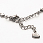 Rhombus 304 Stainless Steel Link Bracelets, with Lobster Claw Clasps & Extender Chains with Heart Charm, 7-1/8 inch (180mm)