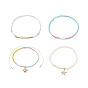 4 Ensemble de bracelets extensibles en perles de verre et perles naturelles de style pcs 4, bracelets empilables breloques étoile de mer et tortue en laiton pour femme