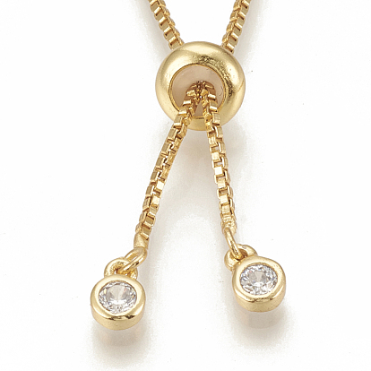 Adjustable Brass Necklace Making, with Cubic Zirconia & Slide Extender Chains, Box Chains