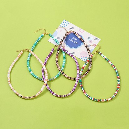 Colliers de perles heishi en argile polymère, avec perles d'hématite synthétiques non magnétiques galvanisées et 304 fermoirs à pince de homard en acier inoxydable