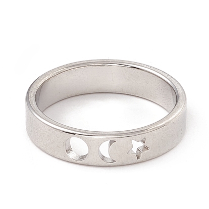 304 Stainless Steel Moon and Star Finger Ring for Women