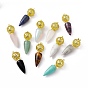 Gemstone Big Pendants, Cone Charms with Rack Plating Brass Hollow Ball, Cadmium Free & Lead Free
