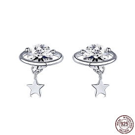 925 Sterling Silver Micro Pave Cubic Zirconia Ear Studs for Women, Star Dangle Earrings with S925 Stamp
