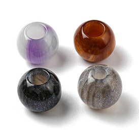 Resin European Beads, Large Hole Beads with Glitter Powder, Round