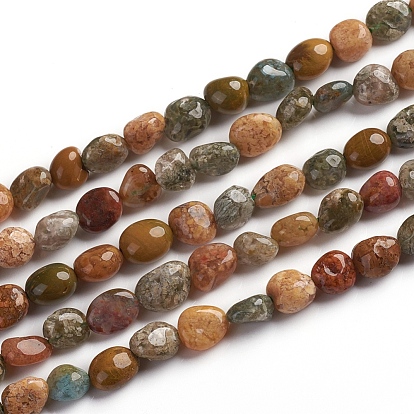 Natural Ocean Agate/Ocean Jasper Beads Strands, Tumbled Stone, Nuggets