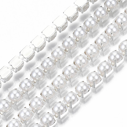 Laiton chaînes de griffe, avec perles en plastique imitation abs, avec bobine