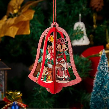 6 наборы 6 деревянные украшения в стиле рождественской елки и звезд и колокольчиков, елка висит украшения, для рождественской вечеринки подарок украшение дома