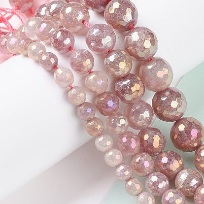 Round Natural Electroplated Strawberry Quartz Beads, Faceted