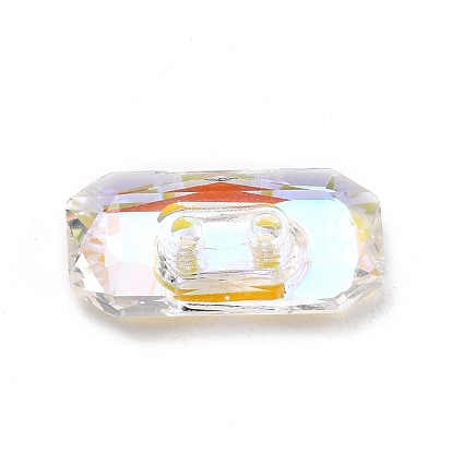 2-Hole Rectangle Glass Rhinestone Buttons, Faceted
