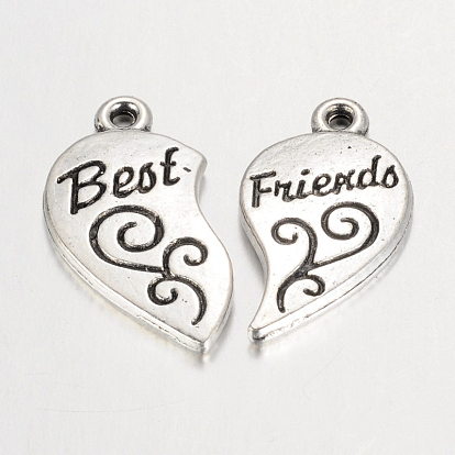 Tibetan Style Alloy Split Pendants, Cadmium Free & Lead Free, Heart with Word Best Friends, 22x12x2mm, Hole: 1.5mm