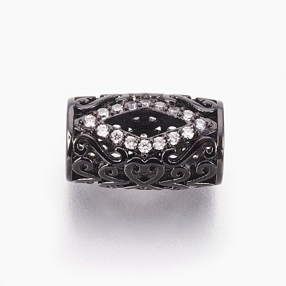 Micro en laiton pavent des perles cubes de zircone, Perles avec un grand trou   , sans plomb et sans cadmium et sans nickel, plaqué longue durée, colonne, clair