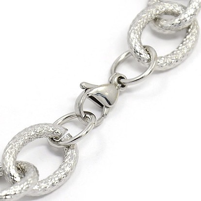 Fashionable 304 Stainless Steel Reticular Grain Cable Chain Bracelets, with Lobster Claw Clasps, 8-1/2 inch (215mm), 13mm
