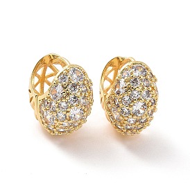 Clear Cubic Zirconia Oval Thick Hoop Earrings, Brass Jewelry for Women