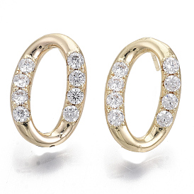 Brass Micro Pave Clear Cubic Zirconia Stud Earring, Nickel Free, Oval