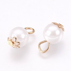 Imitation Pearl Charms, with Iron Findings, Round