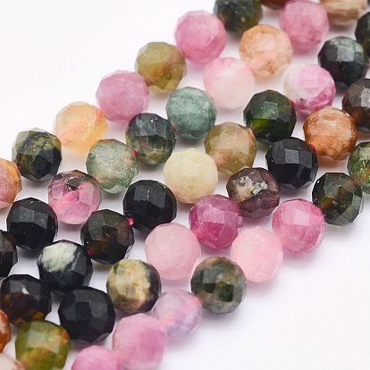 Natural Tourmaline Beads Strands, Round, Faceted