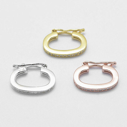 925 Sterling Silver Twister Clasps, with Cubic Zirconia, with 925 Stamp, Oval