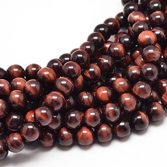 Natural Red Tiger Eye Round Bead Strands, Heated