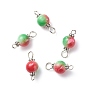 Spray Painted Resin Connector Charms, with Iron Loops, Two Tone, Red & Green, Round