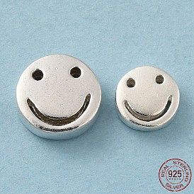925 Sterling Silver Beads, Flat Round with Smiling Face, with S925 Stamp