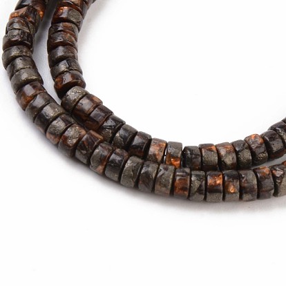 Brins de perles naturelles de bronzite et de pyrite, Plat rond / disque, perles heishi, teint
