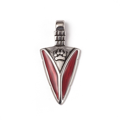 304 Stainless Steel Big Pointed Pendants, with Enamel, Arrows Head with Paw, Antique Silver