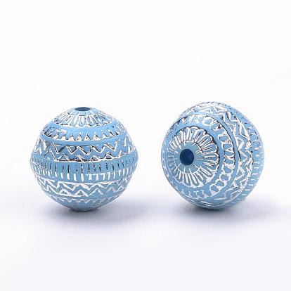 Plating Acrylic Beads, Silver Metal Enlaced, Round