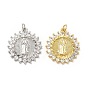 Brass Micro Pave Cubic Zirconia Pendants, with Jump Ring, Flower with Religion Virgin Mary Charm