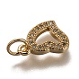 Brass Micro Pave Clear Cubic Zirconia Charms, Cadmium Free & Lead Free, Long-Lasting Plated, Heart