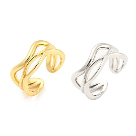 Hollow Wave Brass Open Cuff Rings, Lead Free & Cadmium Free