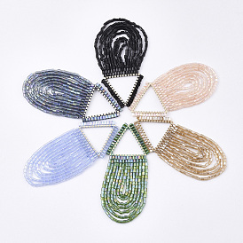 Tassel Big Pendants, with Glass Beads and Golden Plated Brass Findings, Triangle