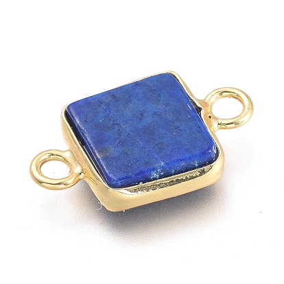 Natural Lapis Lazuli Links Connectors, with Real 18K Gold Plated Brass Findings, Square