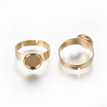 Componentes de anillos de dedo de acero inoxidable ajustables 304, fornituras base de anillo almohadilla, plano y redondo