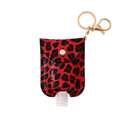 Plastic Hand Sanitizer Bottle with PU Leather Cover, Portable Travel Squeeze Bottle Keychain Holder, Snake Skin/Leopard Print Pattern