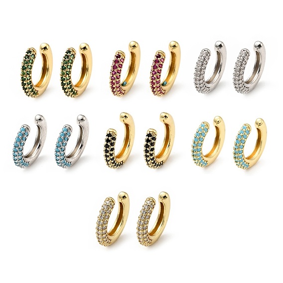 Cubic Zirconia C-Shaped Cuff Earrings, Gold Plated Brass Jewelry for Non-pierced Ears, Cadmium Free & Lead Free