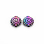 Rack Plating Rainbow Color Alloy Beads, Cadmium Free & Nickel Free & Lead Free, Flat Round with Spiral