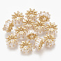 Cubic Zirconia Beads, with Brass Findings, Real 18K Gold Plated, Flower, Clear
