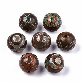 Tibetan Style dZi Beads, Natural Agate Beads, Dyed & Heated, Round