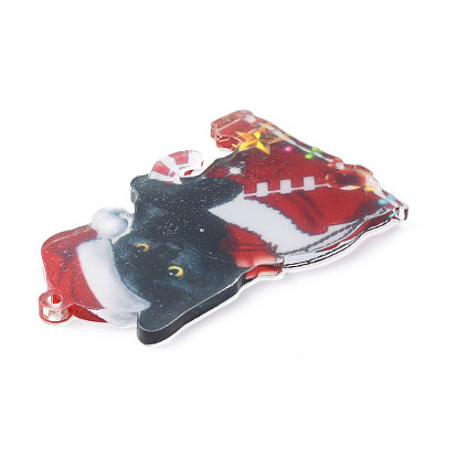 Акриловый кулон в форме рождественской кошки, с нейлоновой веревкой и железным звонком, подвесное украшение для автомобильного зеркала заднего вида