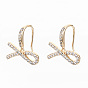 Brass Micro Pave Clear Cubic Zirconia Earring Hooks, Ear Wire, for Half Drilled Beads, Nickel Free, Silk Ribbon