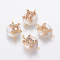 Connecteurs de liens de perles naturelles, avec accessoires zircon cubique micro pave en laiton, plat rond avec constellation