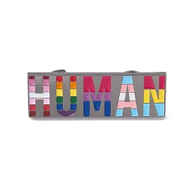 Rainbow Color Pride Flag Rectangle & Word Human Enamel Pin, Gunmetal Alloy Brooch for Backpack Clothes