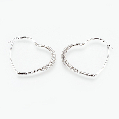 304 Stainless Steel Hoop Earrings, Hypoallergenic Earrings, with Spring, Heart