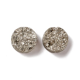 Electroplate Natural Druzy Agate Cabochons, Imitation Pyrite, Flat Round