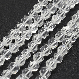 Natural Quartz Crystal Beads Strands, Rock Crystal, Star Cut Round Beads, Faceted