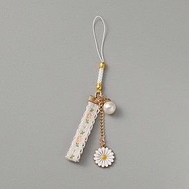 Correas móviles de aleación de esmalte flor de perla cordón muñeca, para mujer niña accesorios móviles