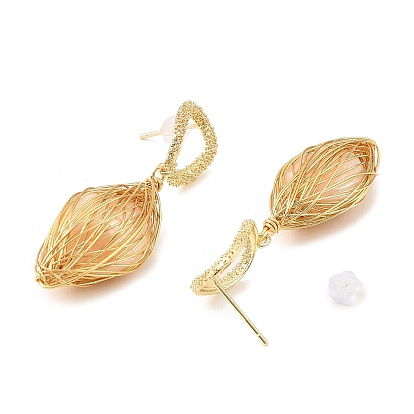 Серьги-гвоздики в форме капли с натуральным жемчугом, серьги из латунной проволоки для женщин